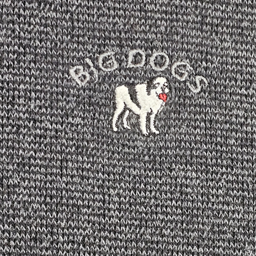 Vintage Big Dogs Henley Sweater Mens Large Grey Embroidered - Picture 3 of 11